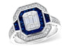 RINGS - 14K White Gold Sapphire And Diamond Halo Ring With Milgrain Details