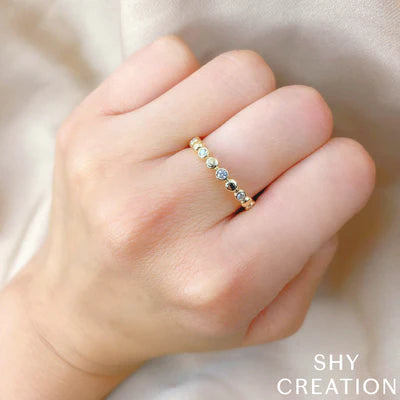 Rings - 14K Yellow Gold 0.12cttw Round Alternating Bezel Set Diamond Fashion Ring
