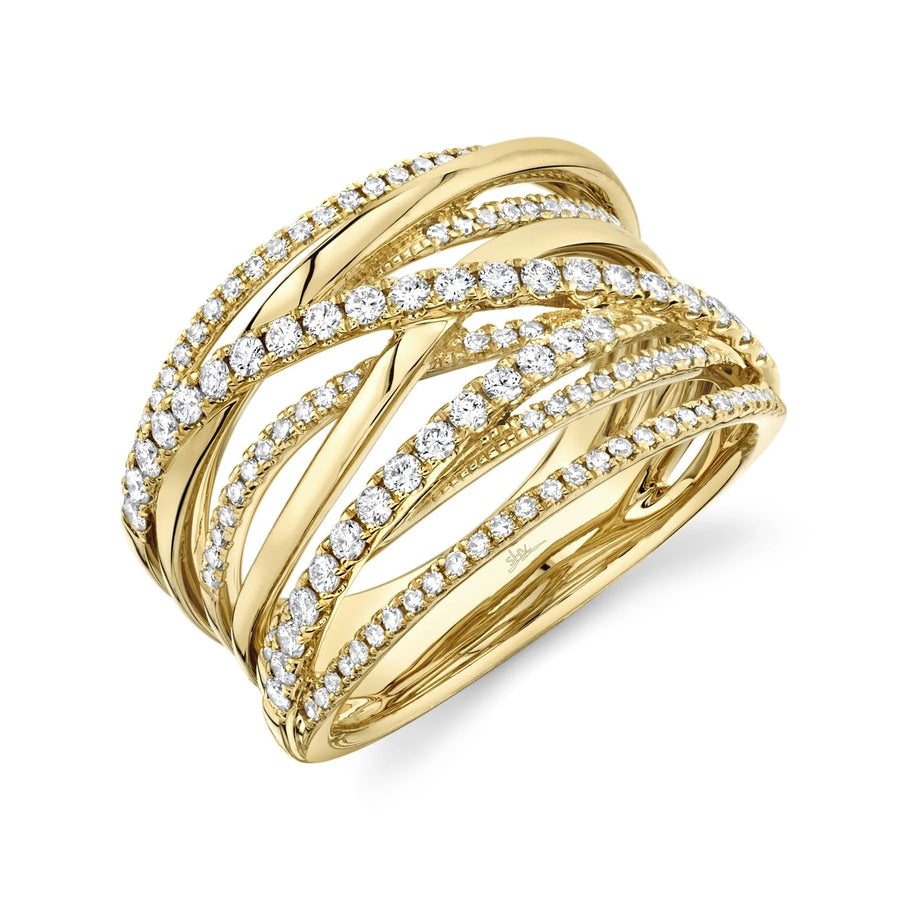 Rings - 14K Yellow Gold 0.62cttw Diamond Crossover Bridge Fashion Ring