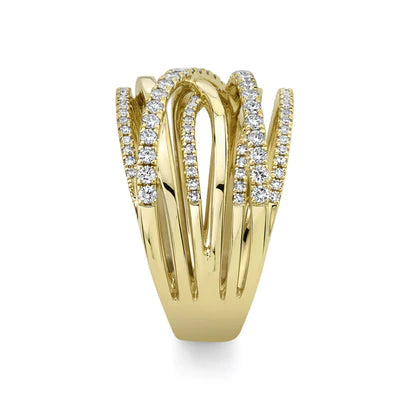 Rings - 14K Yellow Gold 0.62cttw Diamond Crossover Bridge Fashion Ring