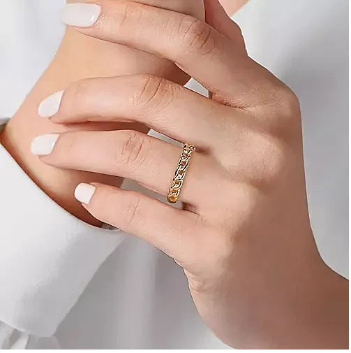RINGS - 14K Yellow Gold Cuban Link Stackable Fashion Ring