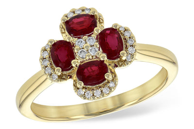 RINGS - 14K Yellow Gold Ruby And Diamond Floral Cluster Ring