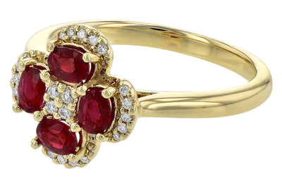 RINGS - 14K Yellow Gold Ruby And Diamond Floral Cluster Ring