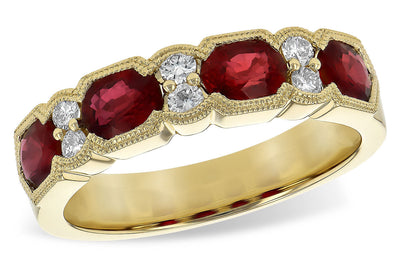 RINGS - 14K Yellow Gold Vintage Style Ruby And Diamond Band
