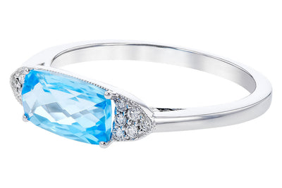 RINGS - Blue Topaz Diamond Fashion Ring 14k White Gold 1.44 Cttw