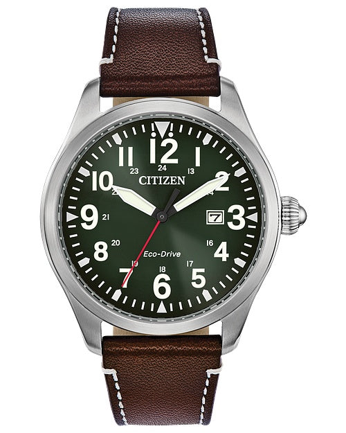 Watches - Citizen Eco-Drive Mens Garrison Watch With Black Leather Strap