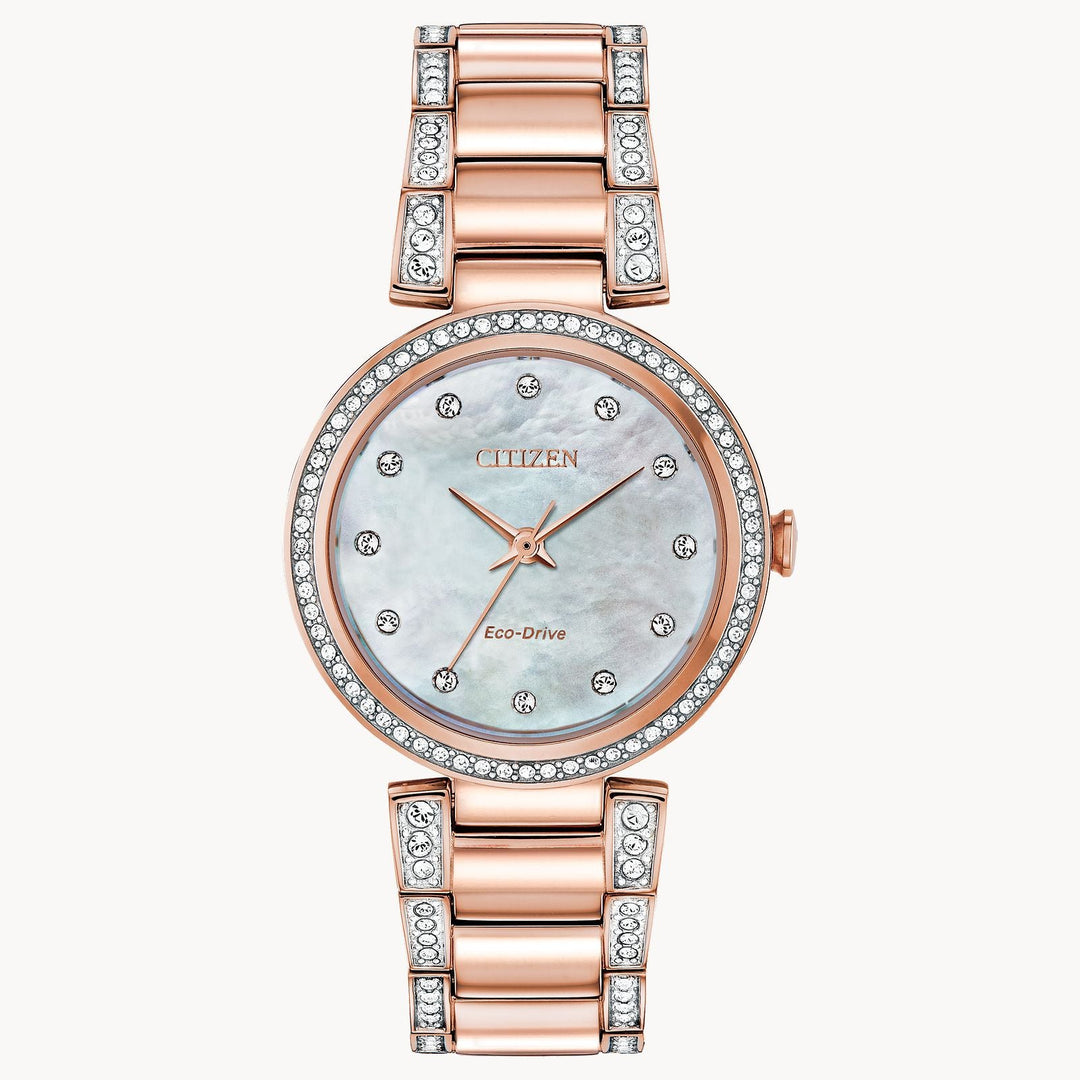 Watches - Citizen Eco-Drive Women's Pink Gold-Tone Silhouette Crystal Watch