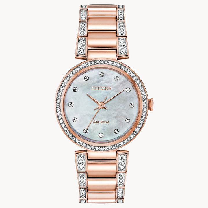 Watches - Citizen Eco-Drive Women's Pink Gold-Tone Silhouette Crystal Watch