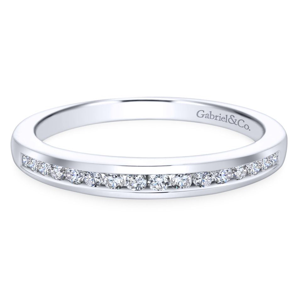 14K White Gold .16cttw Channel Set Round Diamond Wedding Band