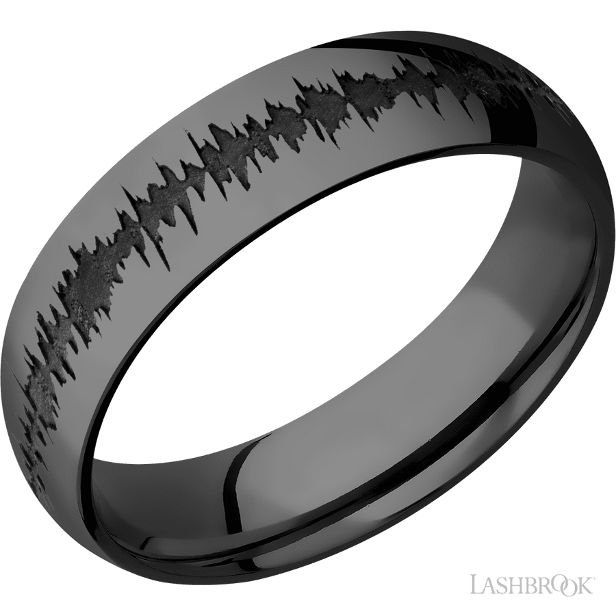 WEDDING - Black Zirconium Customized Soundwave Wedding Band 6mm