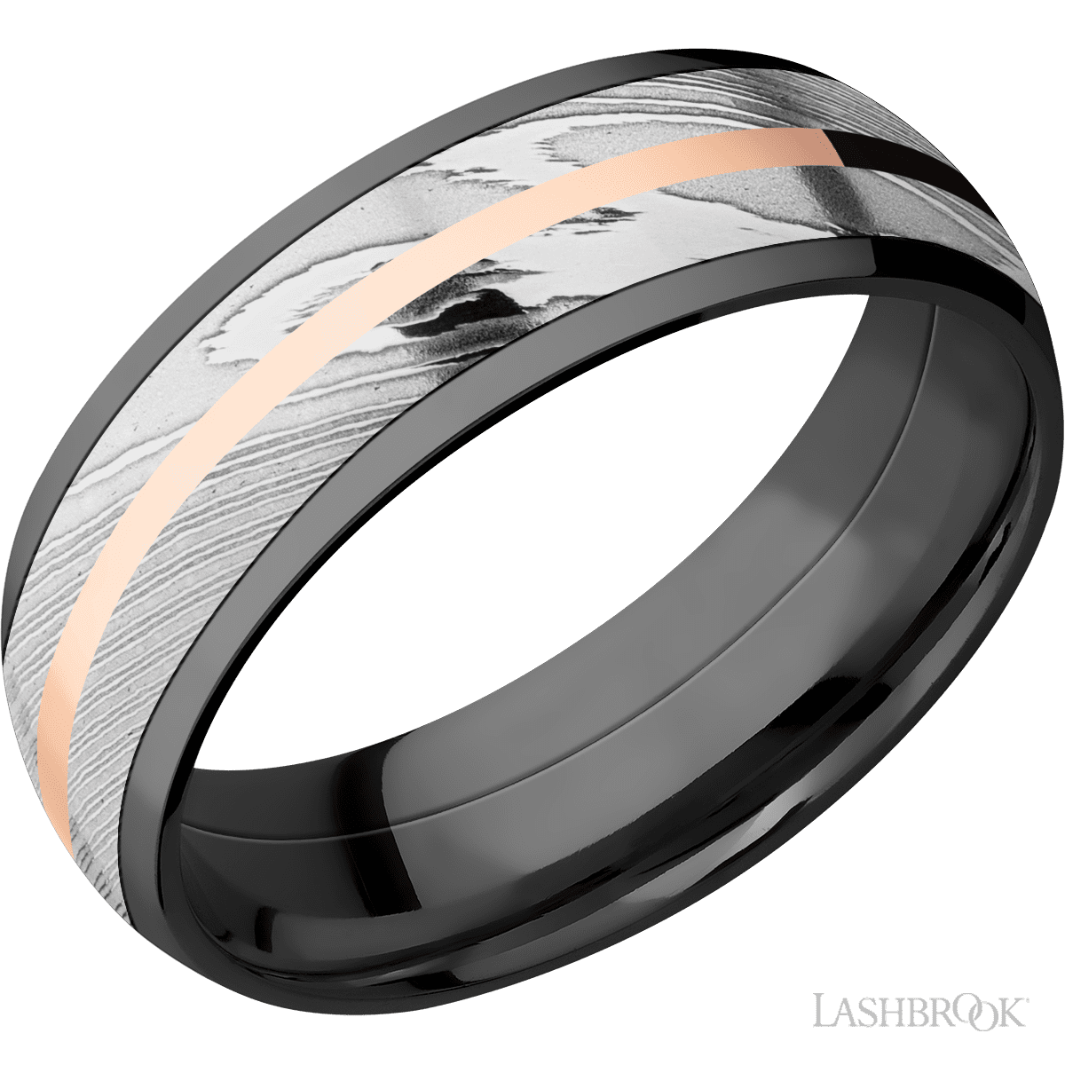 Damascus Steel Ring, Rose Gold Ring, Rose Gold Tungsten Band with Flat Edge  Damascus Steel Pattern Laser Engraved Tungsten Wedding Ring