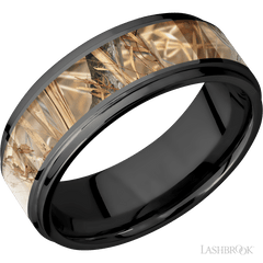 FOX Beveled Black Ceramic Ring sale with Real Military Style Desert Camo - 8mm Wedding and Engagement Ring