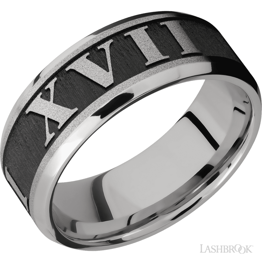 WEDDING - Customized Roman Numerals Cobalt Chrome Wedding Band 8mm