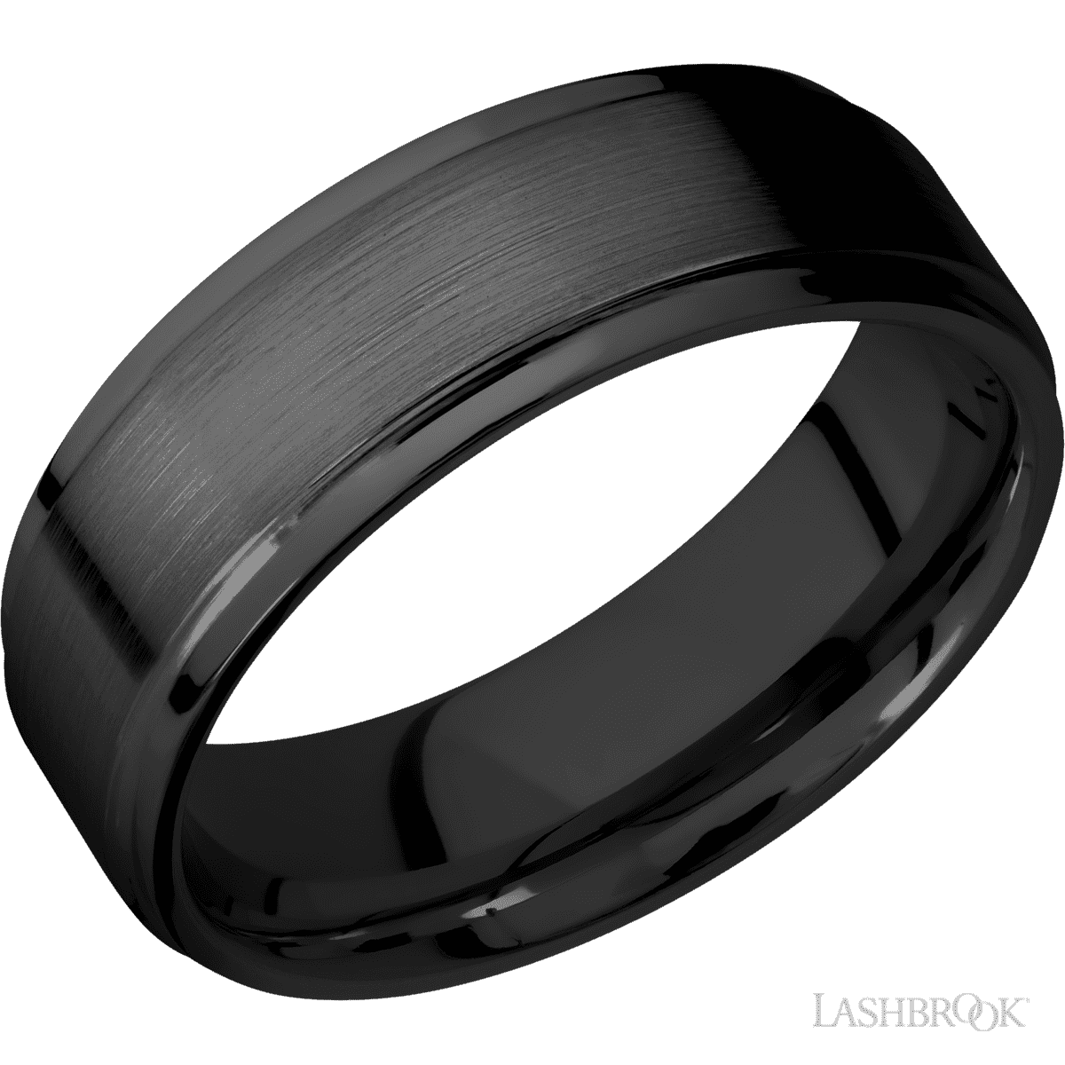 Grooved Edges Black Zirconium Flat Wedding Band 7mm Wide
