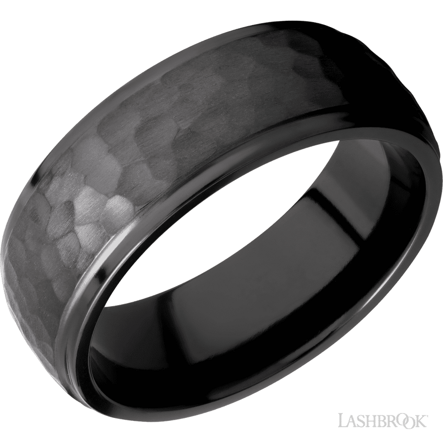 WEDDING - Hammered Domed Wedding Band Black Zirconium 8mm Wide