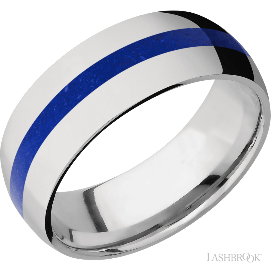 WEDDING - Lapis Inlay Domed Wedding Band Titanium 8mm Wide Custom