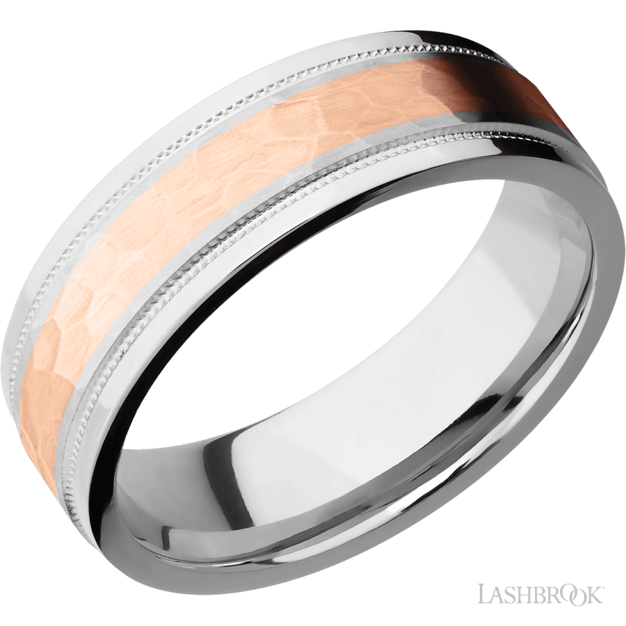 WEDDING - Milgrain Hammered Rose Gold Wedding Band Cobalt Chrome 7mm