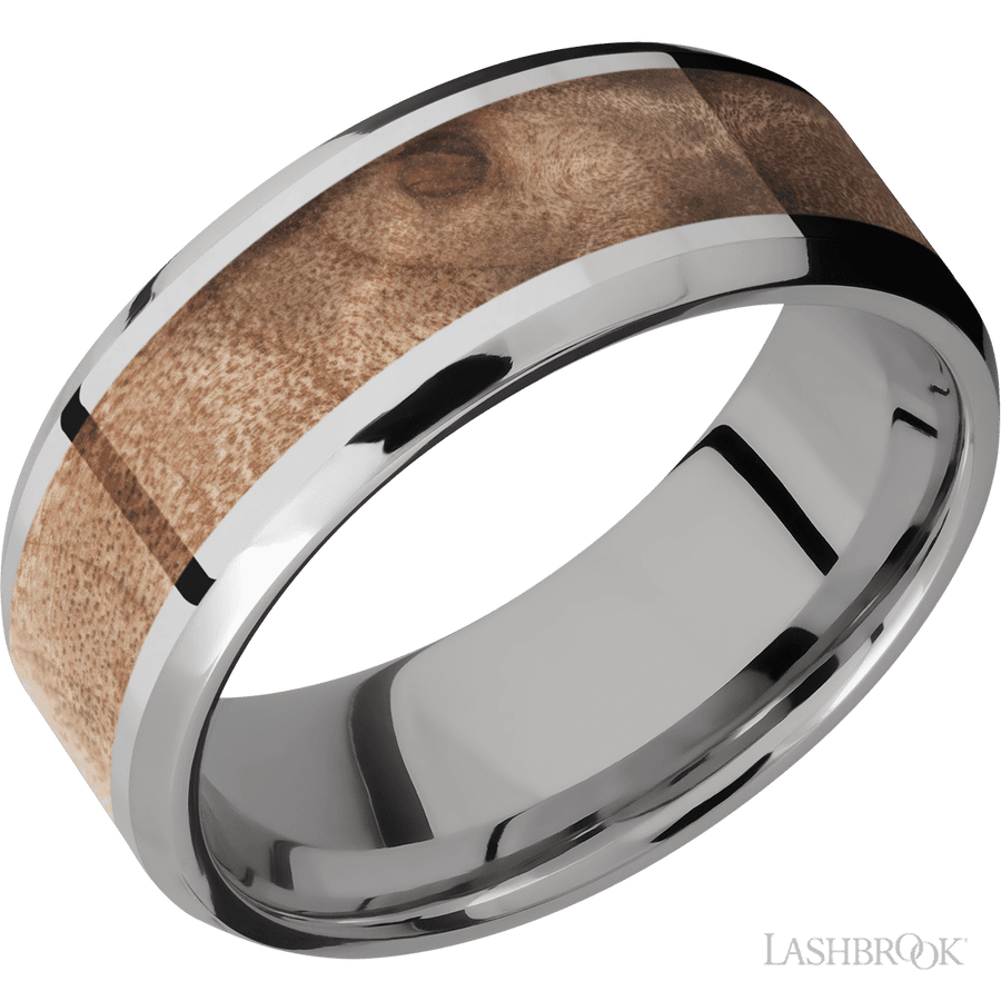 Wedding Ring - Titanium And Natural Hardwood Wedding Band 8mm