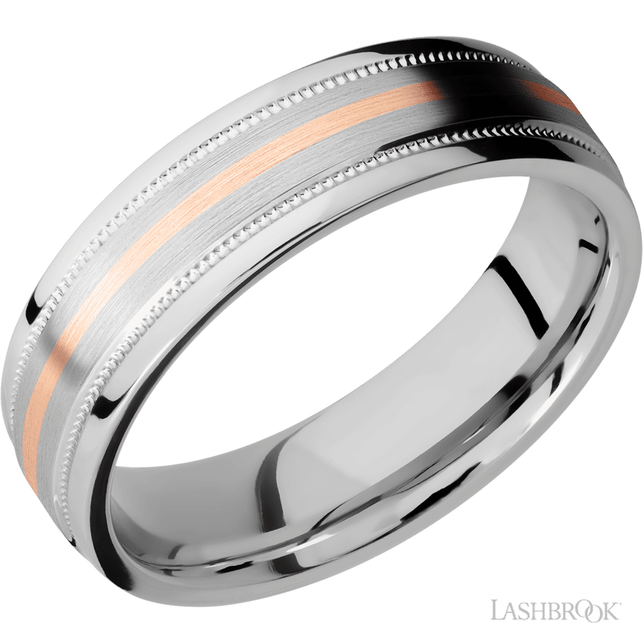 WEDDING - Titanium 14K Rose Gold Inlay Wedding Band 6mm Wide