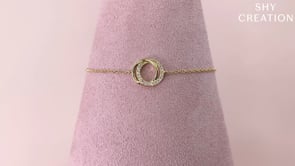 14K Yellow Gold 0.07cttw Diamond Love Knot Circle 7" Adjustable Bracelet