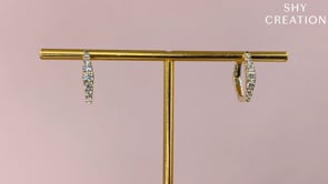 14K White Gold 0.49cttw Diamond Hexagon Huggie Earrings