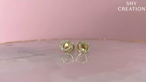 14K Yellow Gold 0.09cttw Diamond Love Knot Circle Earrings