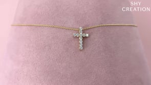 14K Yellow Gold 0.32cttw Diamond Cross Necklace