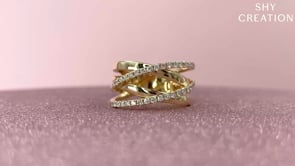 14K Yellow Gold 0.41cttw Diamond Crossover Bridge Fashion Ring