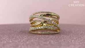 14K Yellow Gold 0.62cttw Diamond Crossover Bridge Fashion Ring