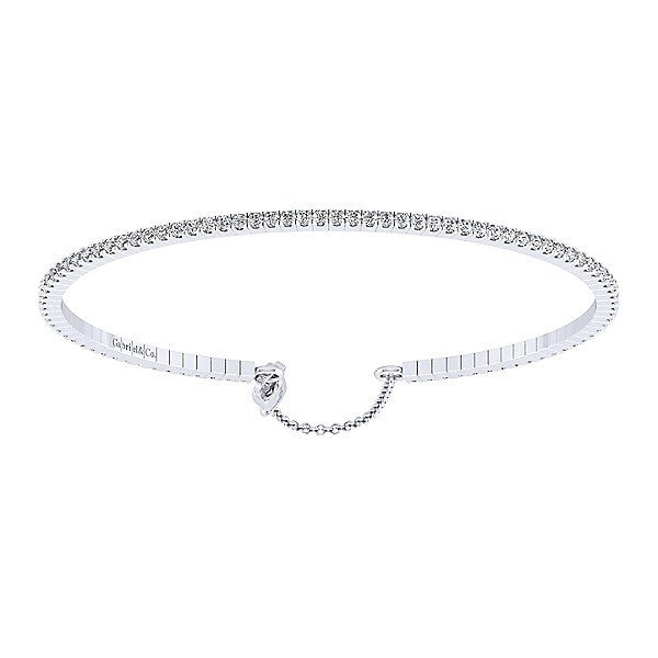 BRACELETS - 14K White Gold 1cttw Pave Cuff Bangle Bracelet