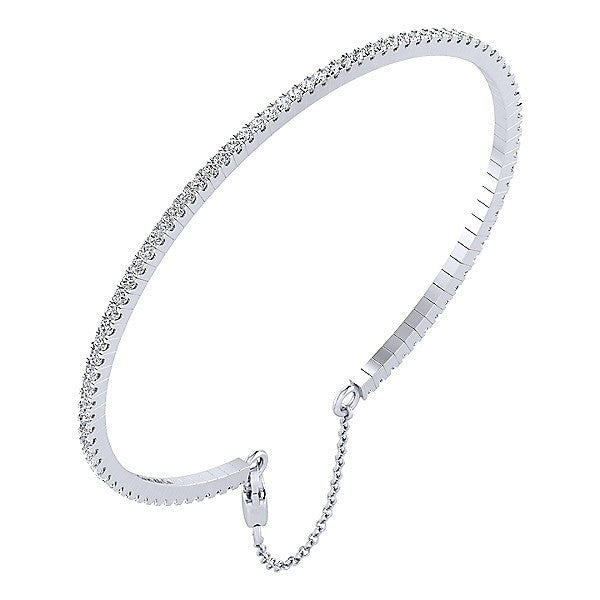 BRACELETS - 14K White Gold 1cttw Pave Cuff Bangle Bracelet