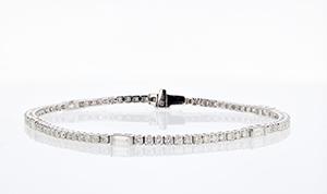Round And Baguette Diamond Bracelet 2.35Cttw White Gold