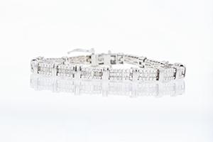 Round And Baguette Diamond Bracelet 3.80Cttw White Gold