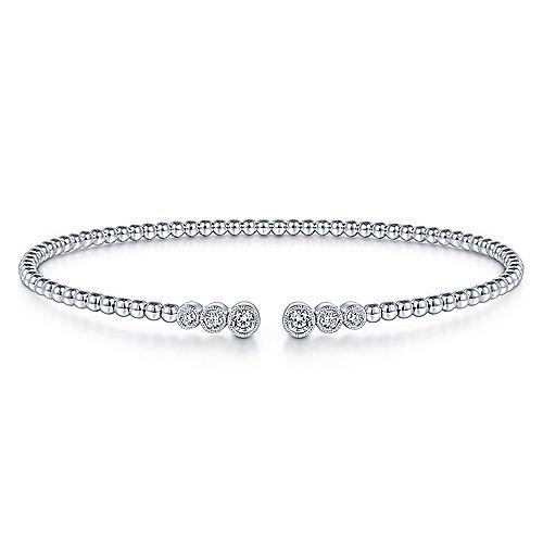 Bujukan Bezel  Cuff Bangle Diamond Bracelet 14K White Gold