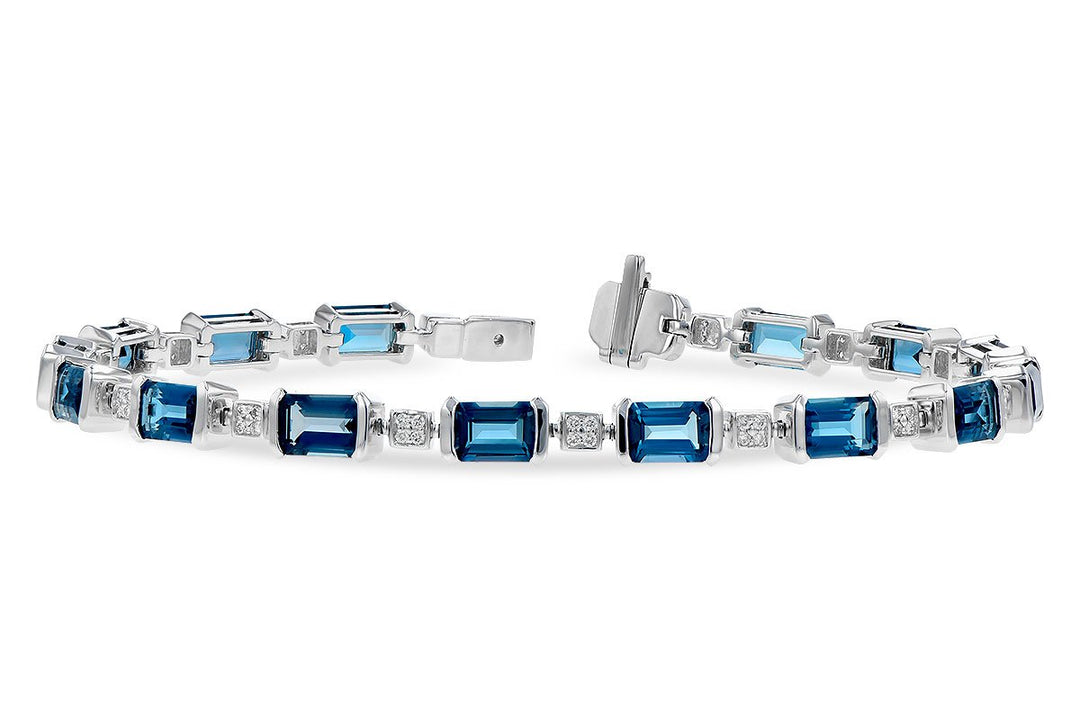 Emerald Cut London Blue Topaz Tennis Bracelet 14K White Gold