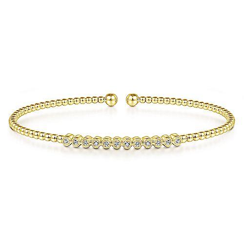 Bujukan Bezel  Cuff Bangle Diamond Bracelet 14K Yellow Gold