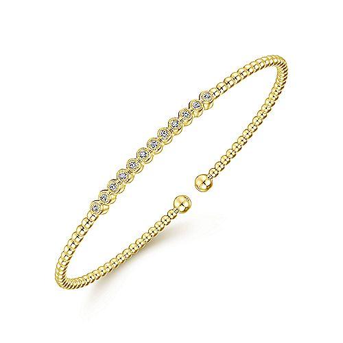 Bujukan Bezel  Cuff Bangle Diamond Bracelet 14K Yellow Gold
