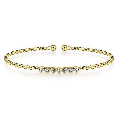 Bujukan Pave  Cuff Bangle Diamond Bracelet 14K Yellow Gold
