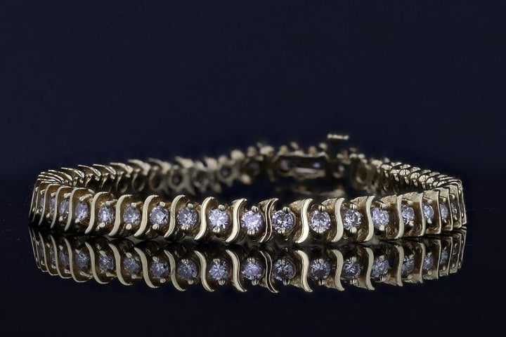 BRACELETS - 14k Yellow Gold Estate 3cttw S Style Diamond Tennis Bracelet