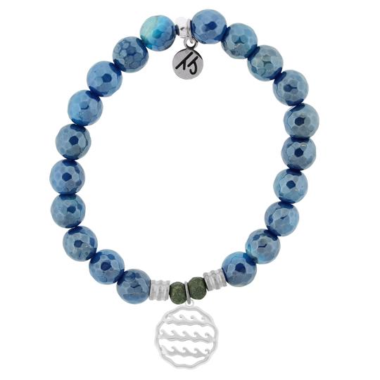 BRACELETS - Blue Agate Stone Bracelet With Waves Of Life Sterling Silver Charm