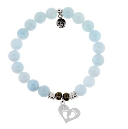 BRACELETS - Blue Aquamarine Stone Bracelet With Baby Feet Sterling Silver Charm