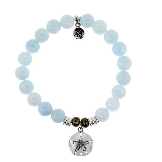 Blue Aquamarine Stone Bracelet with Sand Dollar Sterling Silver Charm
