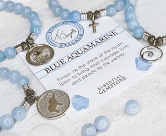 BRACELETS - Blue Aquamarine Stone Bracelet With Sand Dollar Sterling Silver Charm