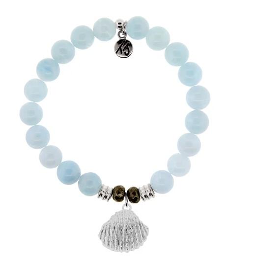 BRACELETS - Blue Aquamarine Stone Bracelet With Seashell Sterling Silver Charm
