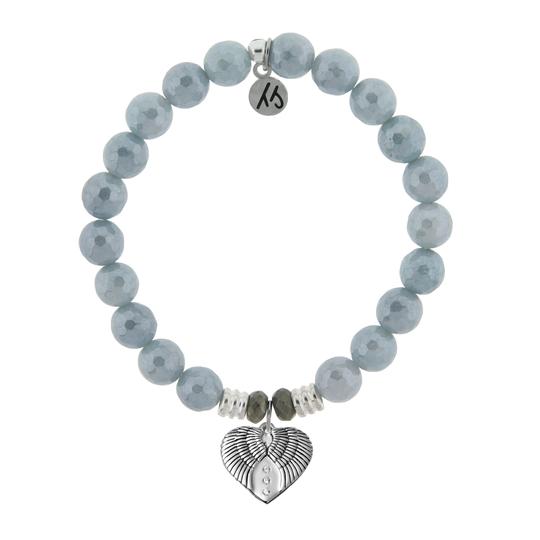 BRACELETS - Blue Quartzite Stone Bracelet With Heart Of Angels Sterling Silver Charm