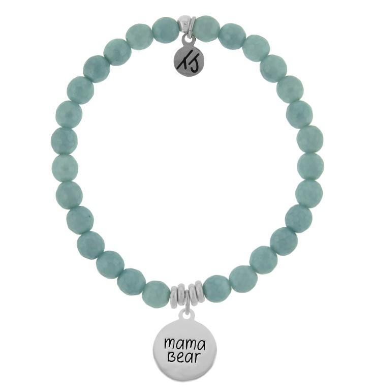 Blue Quartzite Stone Bracelet with Mama Bear Sterling Silver Charm