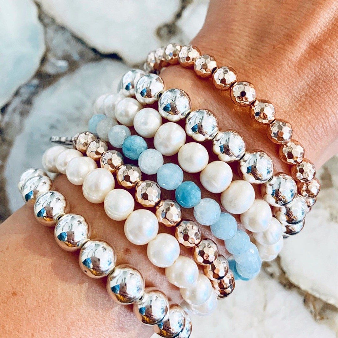 Blue Quartzite Stone Bracelet with Mama Bear Sterling Silver Charm