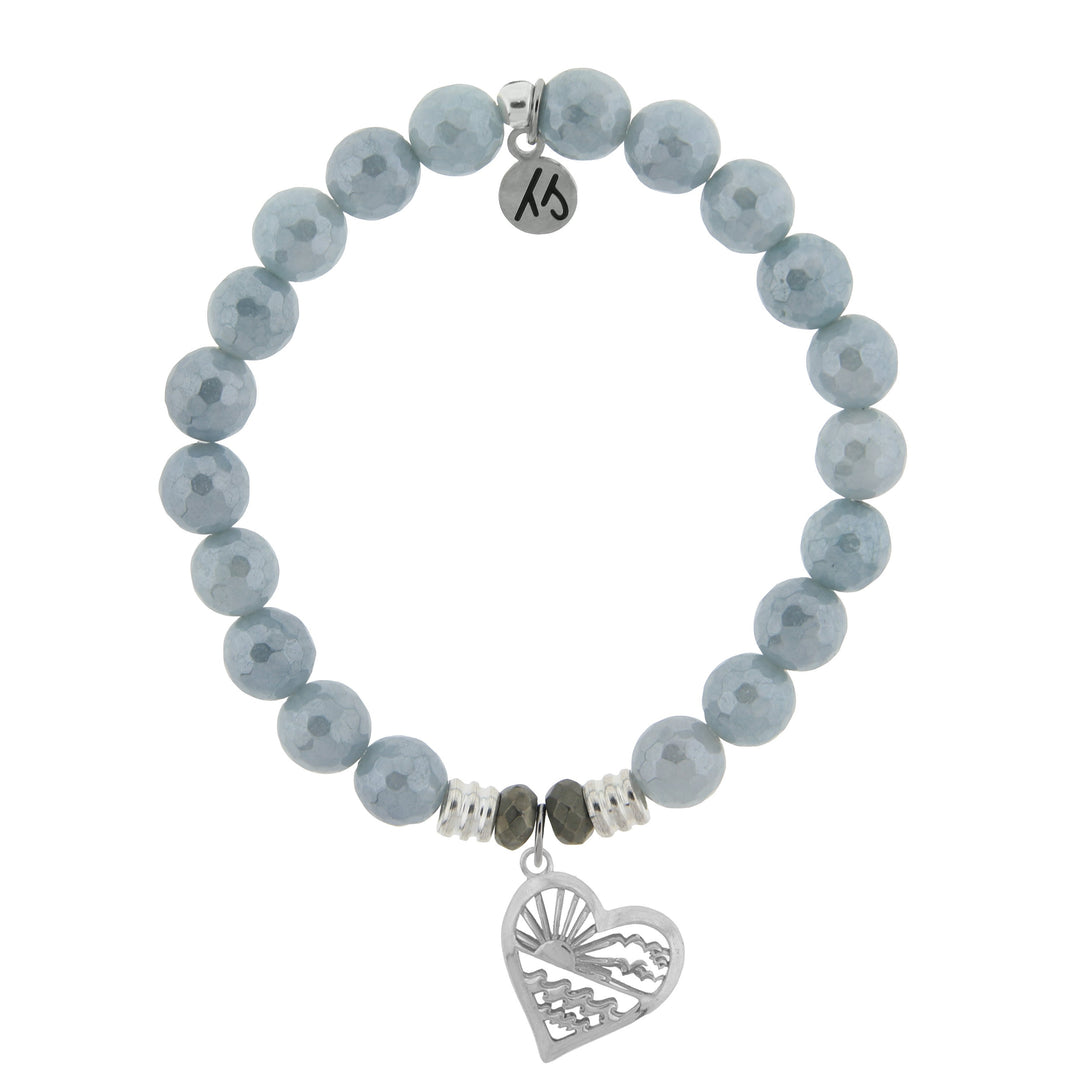 BRACELETS - Blue Quartzite Stone Bracelet With Seas The Day Sterling Silver Charm.