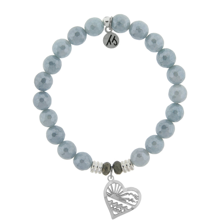 BRACELETS - Blue Quartzite Stone Bracelet With Seas The Day Sterling Silver Charm.