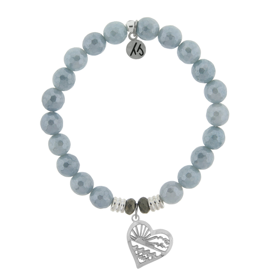 BRACELETS - Blue Quartzite Stone Bracelet With Seas The Day Sterling Silver Charm.